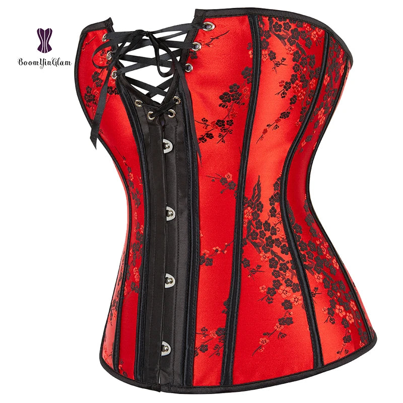 Sexy Red Floral Embroidery Corset