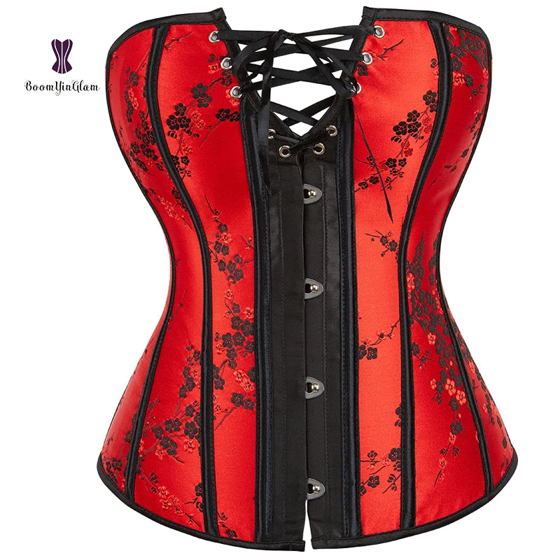 Sexy Red Floral Embroidery Corset